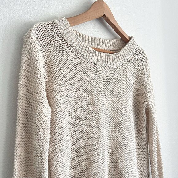 TNA Aritzia Cotton/Linen Loose Knit Sweater XS Cream Prep Coastal Fisherman - Picture 3 of 16